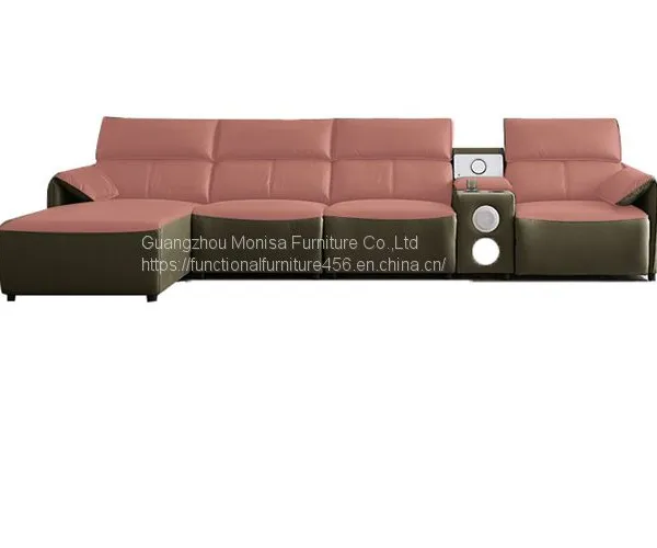 First Layer Cowhide Three-Seat Functional Dark Green Sofa Living Room Leather Art Furniture Electric Sofa Combination photo-2