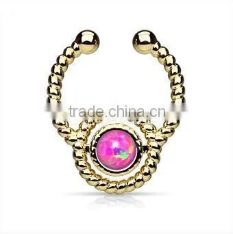Faux Opal Flax Fake Septum Clicker Nose Piercing Body Jewelry