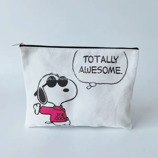 Lovely Cartoon Printed Cotton Canvas Zippered Bags photo-5
