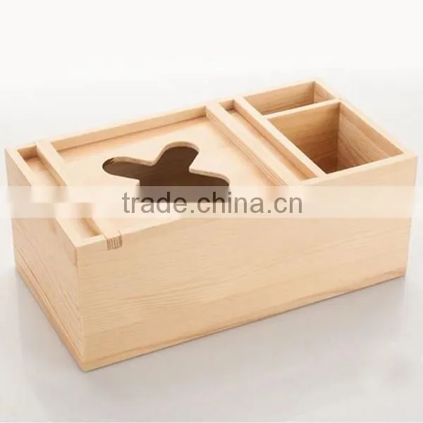 Eo-friendly Pine Wood Multi-function Tissue Storage Box for Sale photo-4