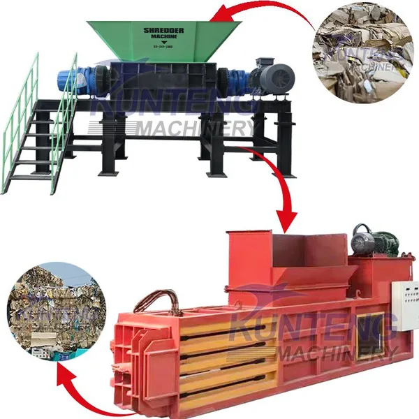 Automatic Leather Waste Fabric Waste Dual Axis Shredder and Hydraulic Waste Baler EPC