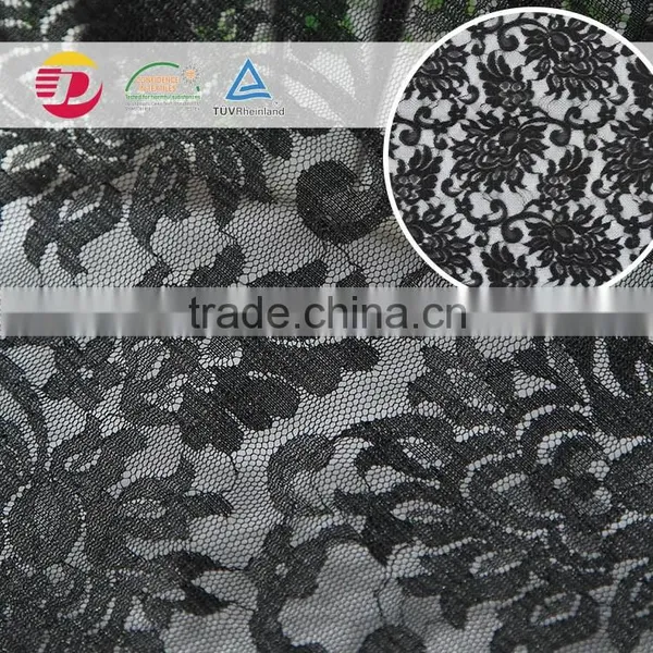 Wholesale Cheap Sexy Black 100 Poly Voile Lace Embroidered Fabric photo-2