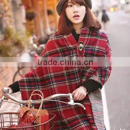England Oversized Scarf Color Double-sided Plaid Scarf Tippet photo-4