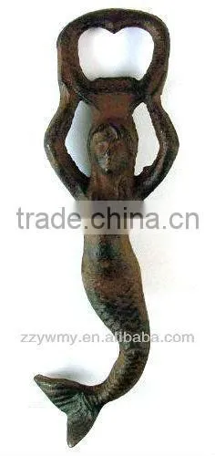 Antique Reproduction Iron Mermaid Bottle Opener Rust