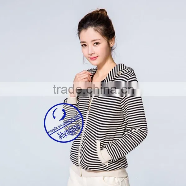 OEM Womens Stripe Zipper-up Hoodies Sweatshirts Manufactures in China photo-4