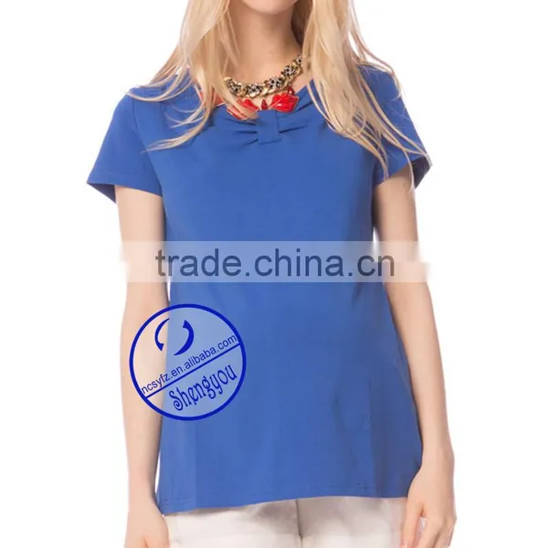 Custom Spandex Cotton Plain Short Sleeve Maternity t Shirt photo-3