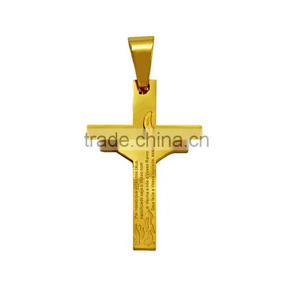 Hot Sale Gold Filled Jewelry Stainless Steel Fire Scriptures Cross Necklace Pendant photo-2