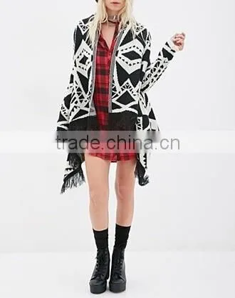Fashion Geometric Pattern Jacquard Lady's Cardigan Shawl