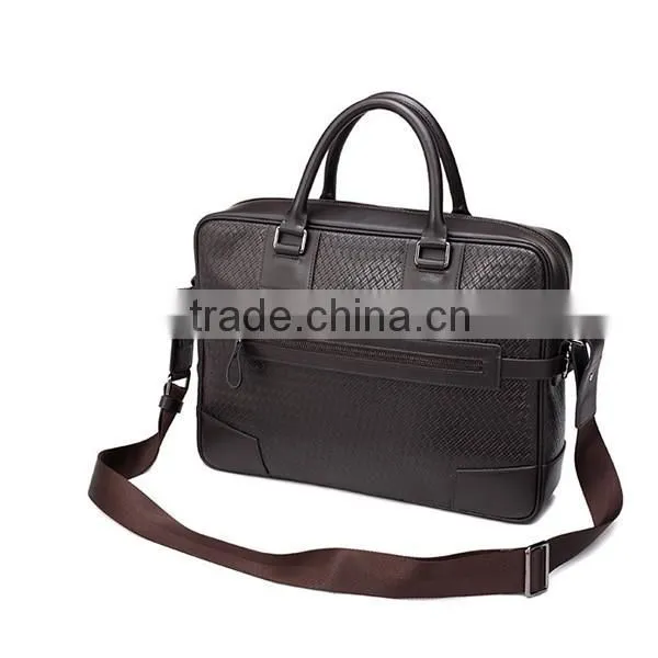Hot Sell Italian Trendy Men Coffee Weaving Pattern Top Layer Leather 14 Inch Laptop Briefcase Shoulder Bag photo-4