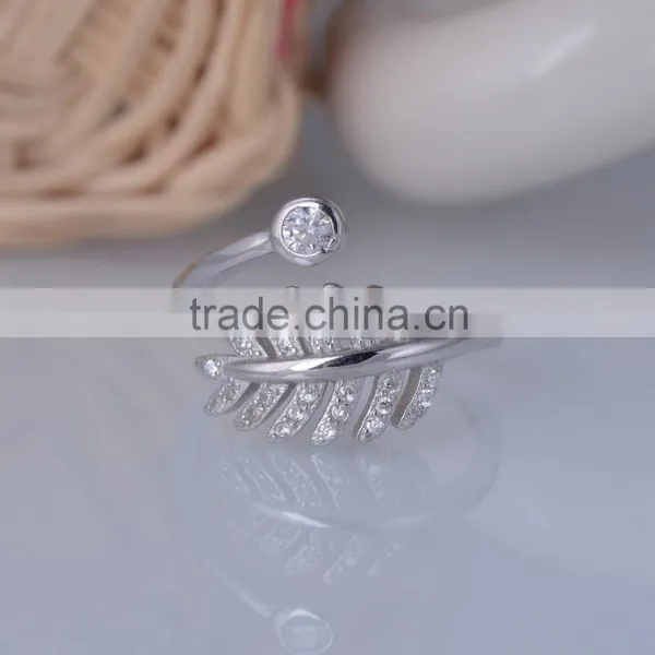 925 Sterling Silver Feather Shaped Cocktail Pave Setting Ring photo-4