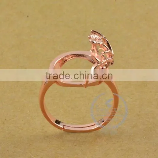 14mm 925 Sterling Silver Rose Gold Flower Branch Round Bezel Ring Base Blank Supplies DIY Findings 1216002 photo-2