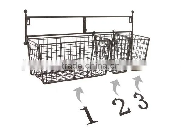 Wall Mounted Black Metal Wire Mesh Numbered Storage Basket Set photo-2