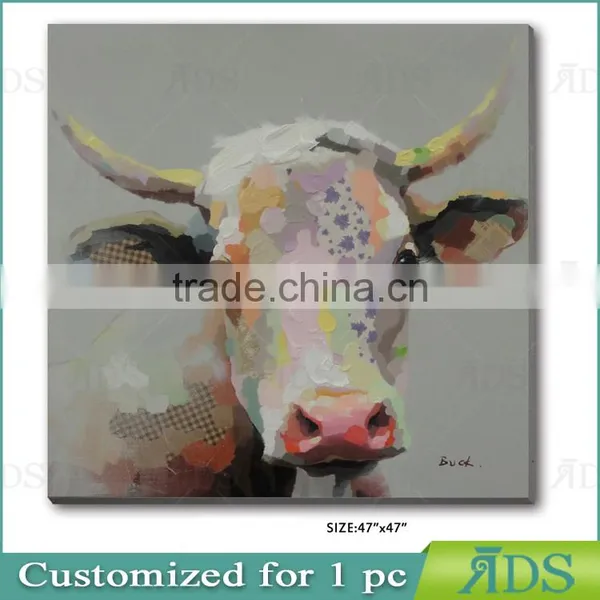 2017 Amazon Hotsell 100% Hand Animal Oil Painting Brown Cow With Stretched Frame Contemporary Artwork Ready to Hang 24 x 36 Inch photo-6