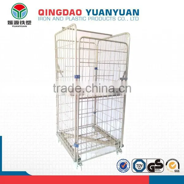 Collapsible 4 Sided Cage Logistics Container Logistic Trolley Platform Hand Pull Tool Cart Roll Pallet