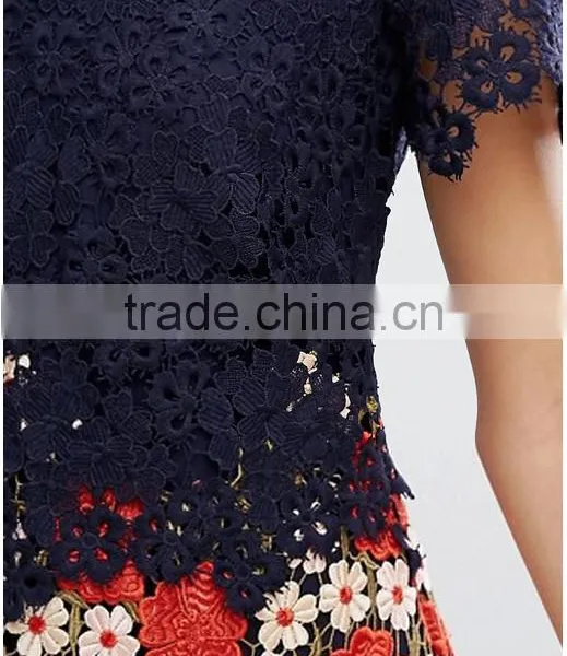 Beautiful Lace Dress Christmas Crocheted High Waist Short Sleeve Women Dress Fashion Party Club Short Dress photo-5