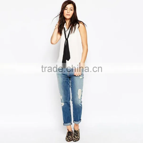 High Quality Soft Sexy Fashion Ripped Jeans Women Wholesale photo-4