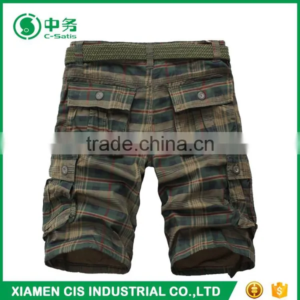 New Style Summer Casual 100% Cotton 6 Pockets Mens Baggy Plaid Cargo Shorts photo-2
