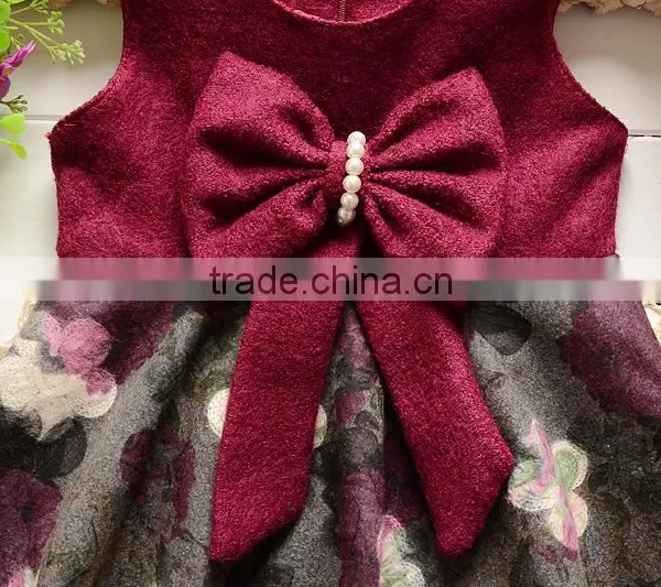 New Arrival Unique Baby Girl Names Images Children Girl Wool Dress With Beautiful Bowknot photo-3