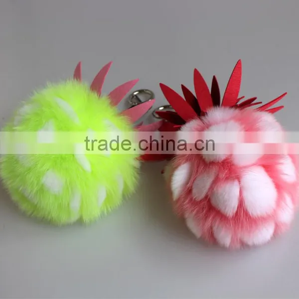 Myfur Real Fox Fur and Rex Rabbit Fur Ball Keychain Pineapple Fur Keychain photo-3