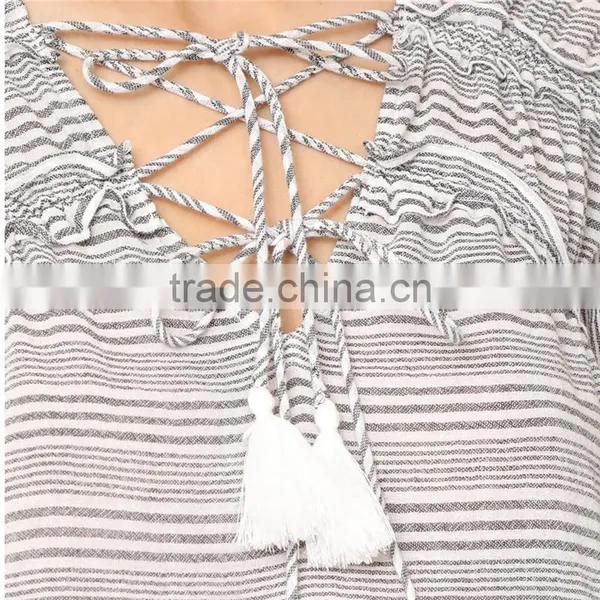 2017 OEM Femme Striped Gauze Tassel Girdle Holiday Blouses photo-5