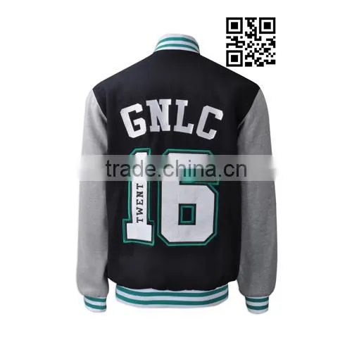 Men Wholesale Satin Wool With Black Leather Sleeves Custom Bomber Varsity Jacket photo-3