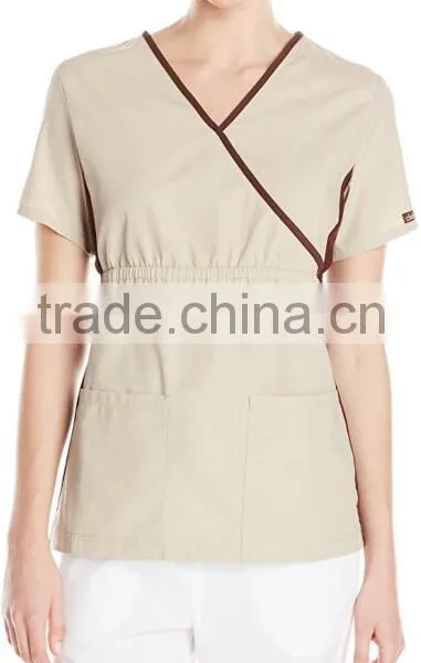 Top Selling Mock Wrap Women Medical Scrubs Wholesale Knit Panel Top photo-6
