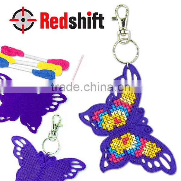 Make it Yourself Coloring Set Felt Cross Stitch Keychain Butterlfy photo-2
