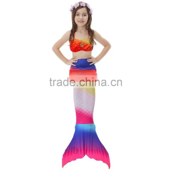 New Kids Girls Mono Fin Swimmable 3Pcs Mermaid Tail Swimming Bikini Set Swimwear photo-5