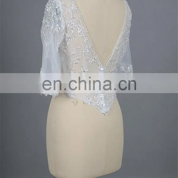 Beautiful Plus Size Open Back Short Sleeve Beaded Lace Jacket photo-4