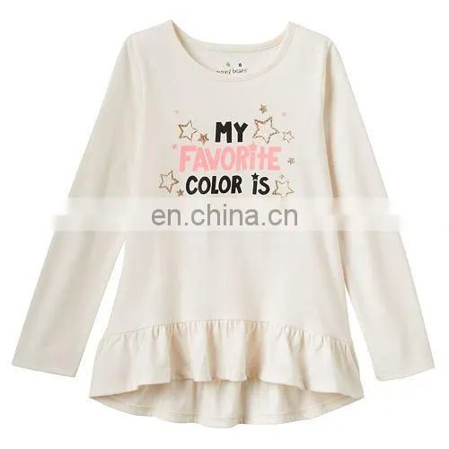 Hot Sale Cute Girl Dresses, One Piece Girls 4- 8 Long Sleeve Ruffled High-Low Tee photo-4
