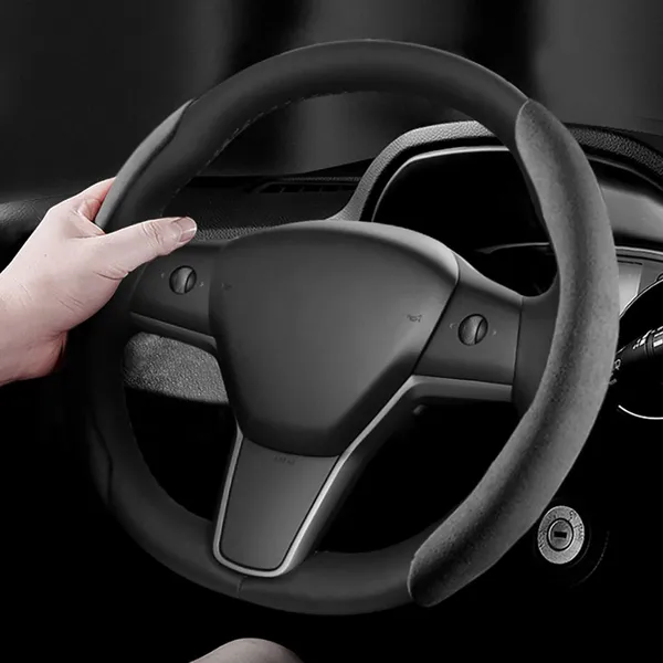 Накладка на руль из замши для Tesla Model 3 Y S X, антиволосяная, подходит по форме O D, круглая. Аксессуар для Tesla