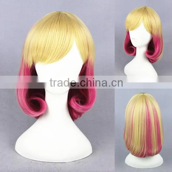 Cheap Wholesale High Quality 35CM Short Colorful Blonde Rose Red Women Lolita Party Wig
