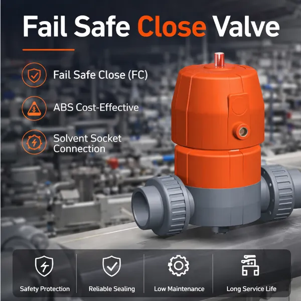 ABS Diaphragm Valve Fail Safe Close FC Solvent Socket for Water Treatment System