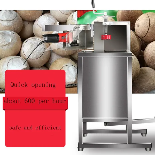 Equipo automático comercial de apertura de coco, abridor de acero inoxidable de 0.75 kW para preparación y procesamiento rápido de coco.