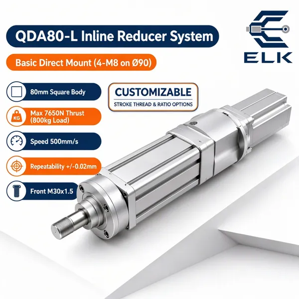 High Torque Servo Electric Cylinder QDA80-L With Gear Reducer for Industrial Automation, 1000W/1500W, 7650N Thrust