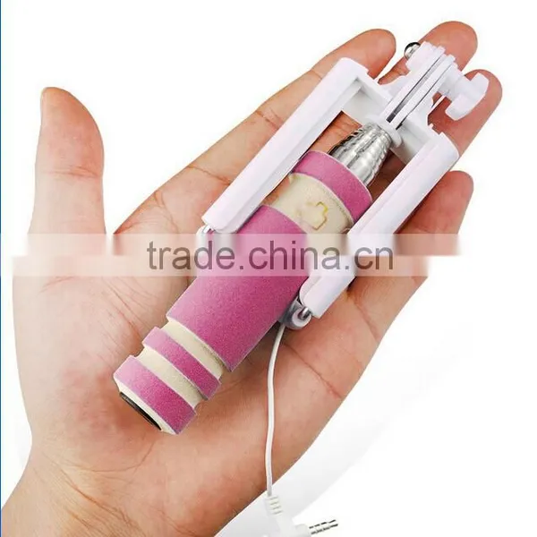 Green Close to 14cm Monopod Audio Cable Wired Selfie Stick Extendable Sefie for IPhone 6 Plus 5 5s 4s IOS for Samsung Android photo-2