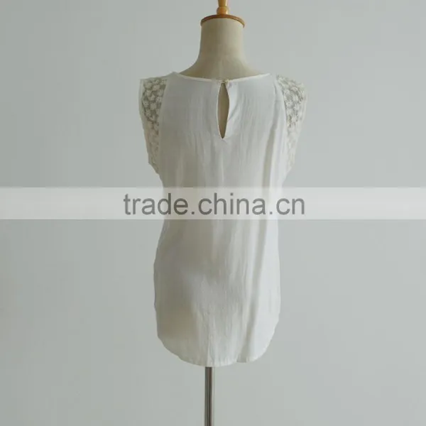 Solid Color Mesh Embroider Cap Sleeve Short New Models Blouses photo-4