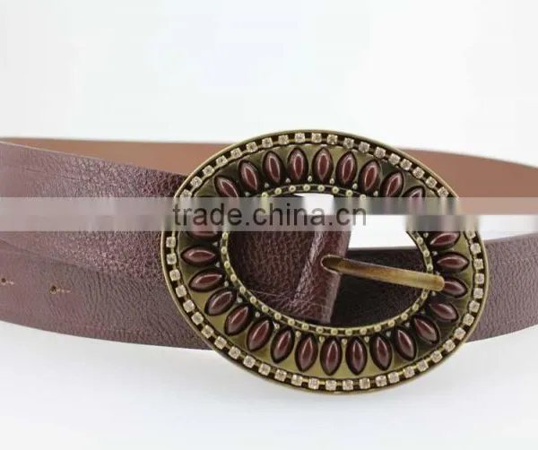 2015 Vintage Style Women's Fashion PU Brand Belt With Rhinestone Circle Shape Buckle photo-4