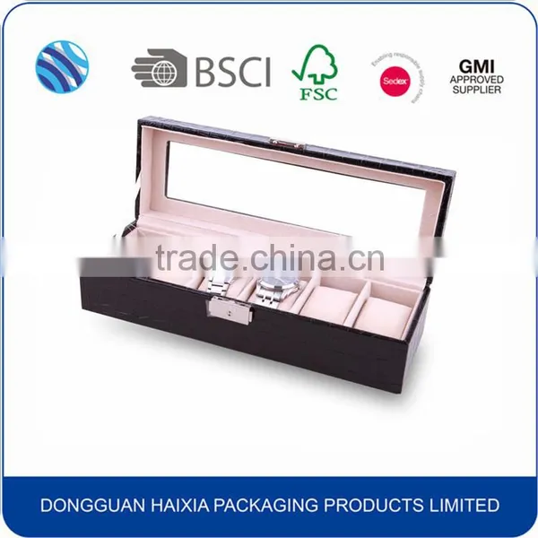 PU Leather 6 Slots Plastic Watch Box With PVC Clear Window photo-4