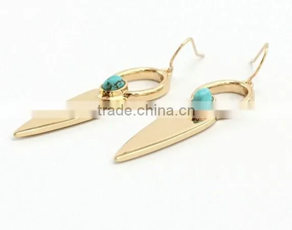 2016 Unique Fashion Design Gold Plated Polishing Turquoise Drop Earrings photo-4