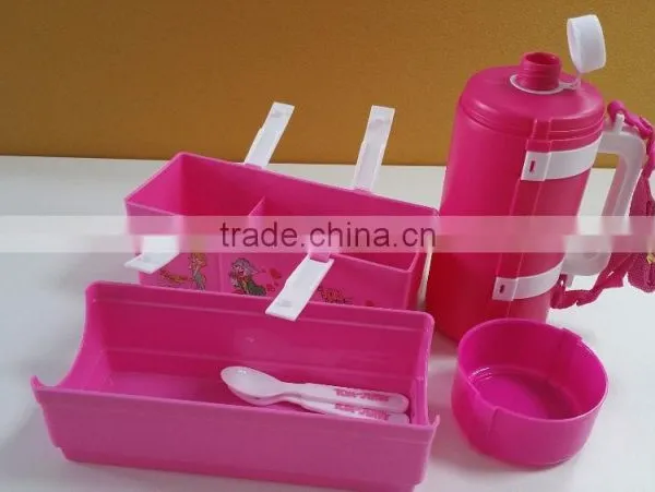 PP Lunch Box Set With Bottle. Lunch Box With Fork and Spoon, Water Bottle With Handle.CMYK+White (Heat Transfer). photo-2