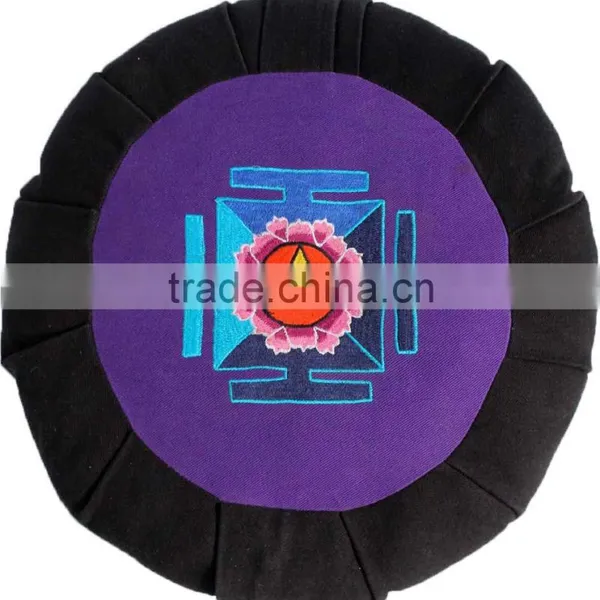 Round & Pleated Meditation Cushion With Ohm Embroidery photo-3