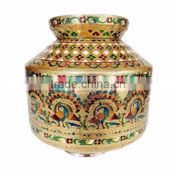 PEACOCK DESIGNED, MEENAKARI DECORATED, BIG STAINLESS STEEL WATER POT - 11"x11"x9.5" INCH