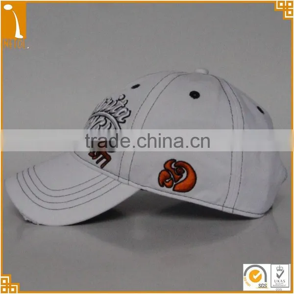 Wholasale Custom Unisex Distressd White Unstrctured Curved 3D Embroidered 6-panel 100%cotton Baseball Cap photo-2