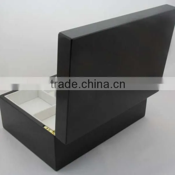 Customized Handmade Black Wooden Jewelry Box With Compartment and Hooks photo-3