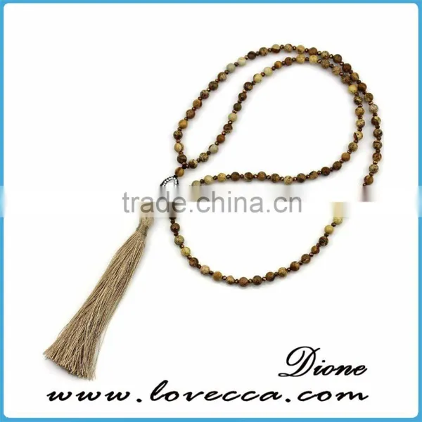 Vintage Green Stone Crystal Beads Long Necklace Tassel Boho Green Muddha Amulet Pendant photo-2