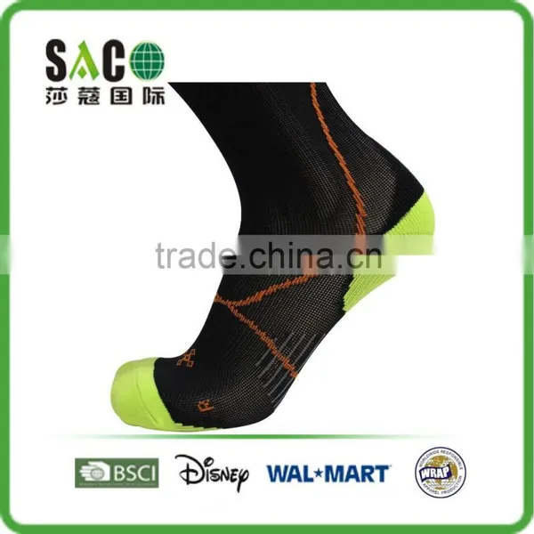 Fluorescent Green Jacquard Black Nylon Compression Sports Socks photo-2