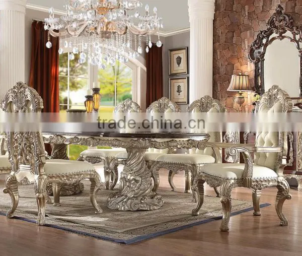 Luxury Ivory And Golden 8 Persons Home Use Dining Table, Baroque Wooden Decorative Display Cabinet And Side Board(MOQ=1 SET) photo-6