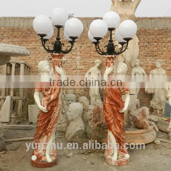 European Style Marble Garden Lady With Lamp Sculpture
