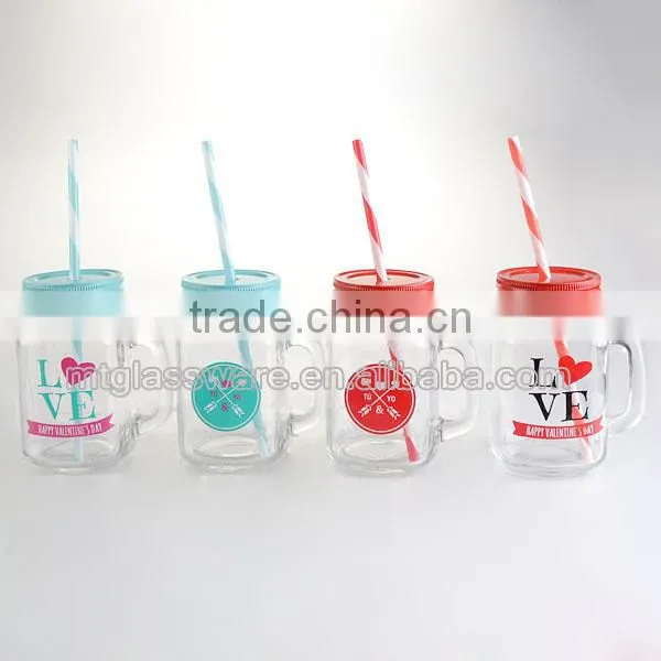 16oz Valentine's Day Theme Glass Mason Jar With Handle photo-3